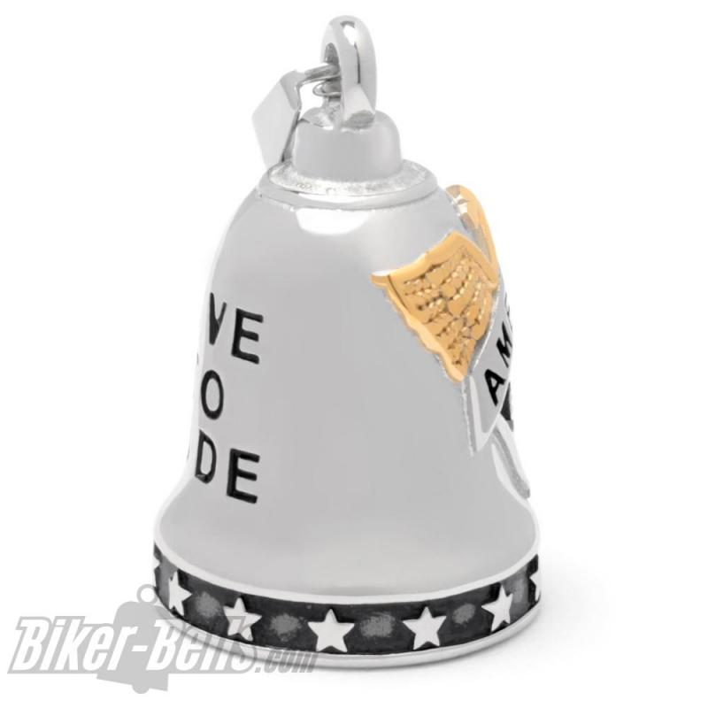 American Biker Ride Bell aus Edelstahl silber gold Adler Sterne Glücksbringer Glocke American Biker Ride Bell aus Edelstahl silber gold Adler Sterne Glücksbringer Glocke
